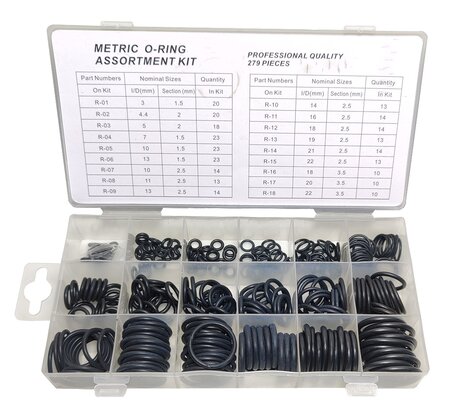 279 delig O ringen set assortiment doos 18 maten o'ringen