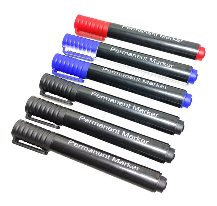 6X Permanente markeer stiften zwart rood blauw marker markeerstift