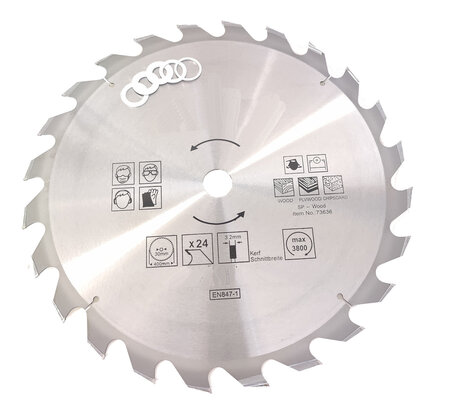 TCT 24 tands Cirkelzaagblad Ø 400 x 3 x Ø 30mm Carbide tanden incl 4 verloopringen 25.4 22 20  en 16 mm