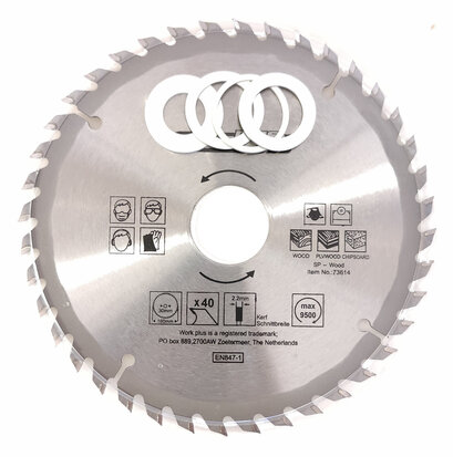 TCT 40 tands Cirkelzaagblad Ø 160 x 2.2 x Ø 30mm Carbide tanden incl 4 verloopringen 25.4 22 20  en 16 mm