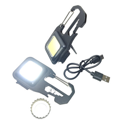 Sleutelhanger led zaklamp met karabijnhaak COB oplaadbaar + micro usb laad kabel