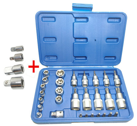  33 Delige Torx Bit en Ster doppenset Chroom Vanadium dopsleutel bitjes in opbergkoffer + dop verloop set