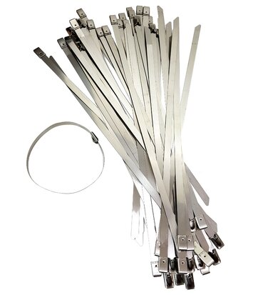 RVS metalen Trekbandjes, Tie ribs, bundelbandjes, slangenklem set 50 delig 300 x 7.85 x 0.25mm Bal vergrendelmechanisme